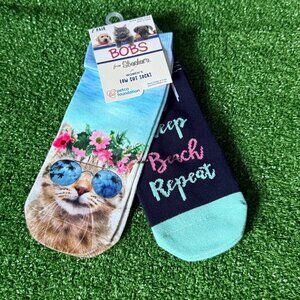 Bobs from Skechers Cat in Sunglasses 2 Pairs Low Cut Socks Size 5-9.5 NEW